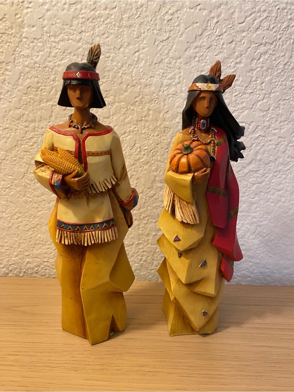 Set of 2 13" Pacific Rim Cubist Native American Woman & Man Resin Decor Vintage